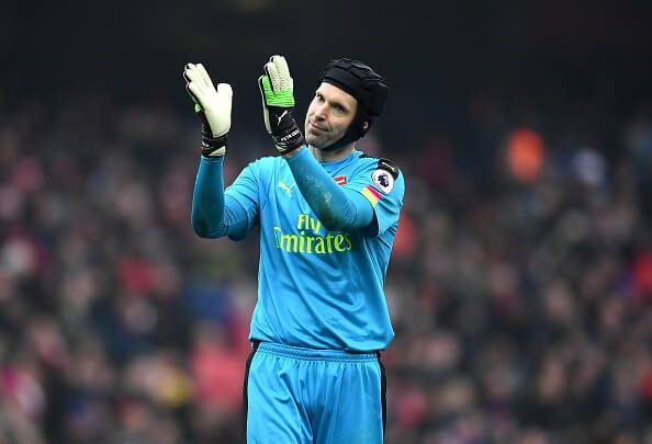 LONDON, ENGLAND - FEBRUARY 11: Petr Cech of Arsenal applauds supporters after his side's 2-0 win in the Premier League match between Arsenal and Hu...