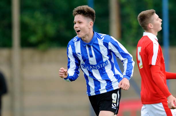 Hirst (C) celebrating one of his goals for Sheffield Wednesday's youth side. (Picture: SWFC.co.uk)