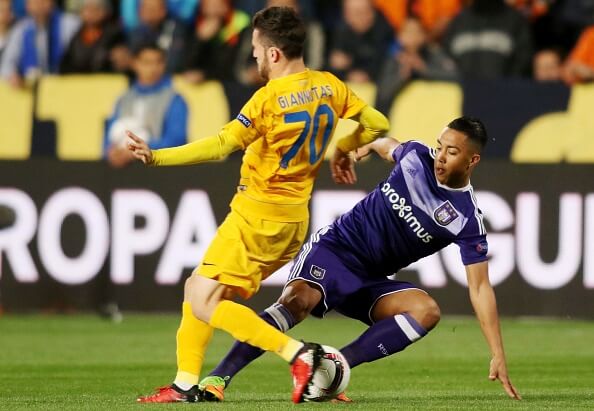 Tielemans mis-times a challenge during Anderlecht's Europa League fixture with APOEL