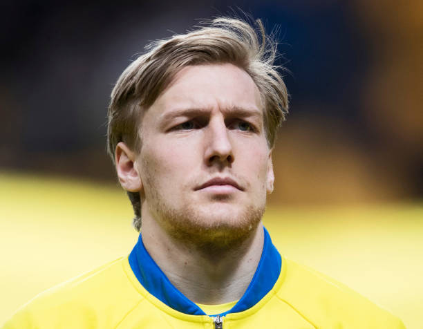 LEIPZIG, GERMANY - MARCH 18: Emil Forsberg of RB Leipzig arrives for the Bundesliga match between RB Leipzig and FC Bayern Muenchen at Red Bull Are...