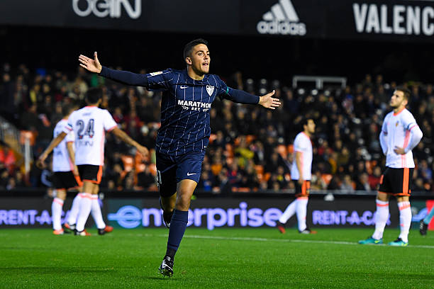 VALENCIA, SPAIN - DECEMBER 04: Pablo Fornals of Malaga CF celebrates after scoring his team's first goal during the La Liga match between Valencia ...