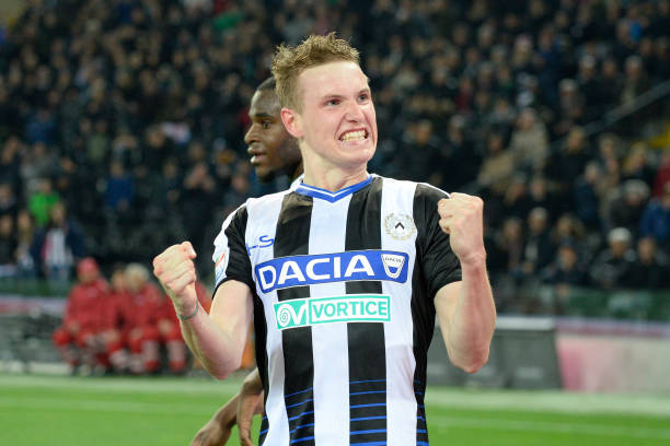 UDINE, ITALY - MARCH 19: Jakub Jankto of Udinese Calcio celebrates after scoring his teams fourth goal during the Serie A match between Udinese Cal...