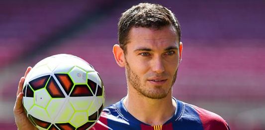 BARCELONA, SPAIN - AUGUST 10: Thomas Vermaelen poses as he is unveiled as a new player for FC Barcelona at the Camp Nou stadium on August 10, 2014 in Barcelona, Spain. (Photo by David Ramos/Getty Images)