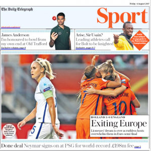 170804 telegraph sport front page