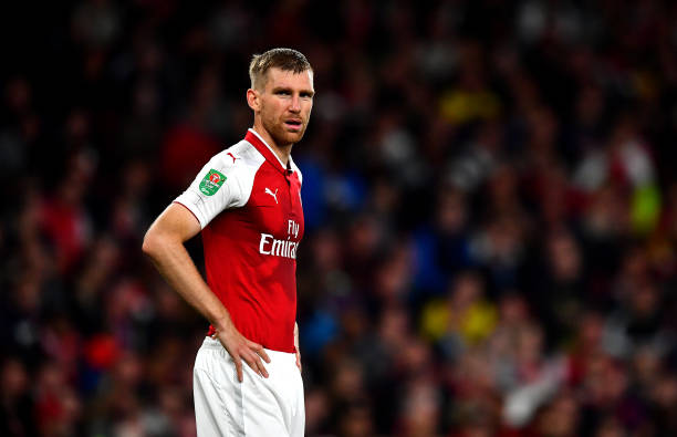 LONDON, ENGLAND - SEPTEMBER 20: Per Mertesacker of Arsenal looks on during the Carabao Cup Third Round match between Arsenal and Doncaster Rovers a...