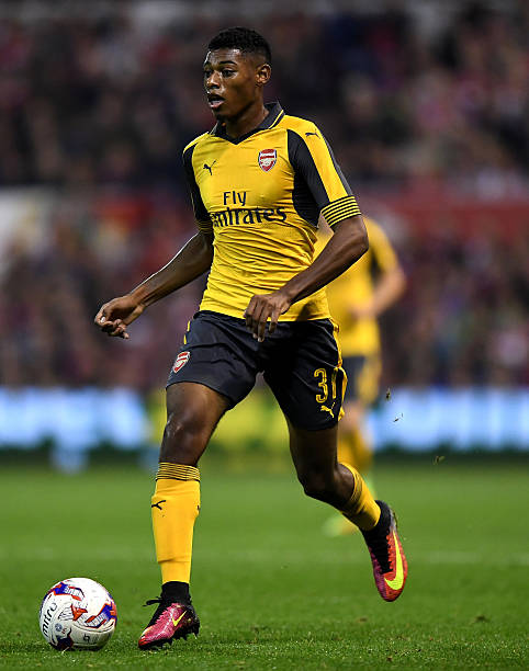 NOTTINGHAM, ENGLAND - SEPTEMBER 20: Jeff Reine-Adelaide of Arsenal in action during the EFL Cup Third Round match between Nottingham Forest and Ars...