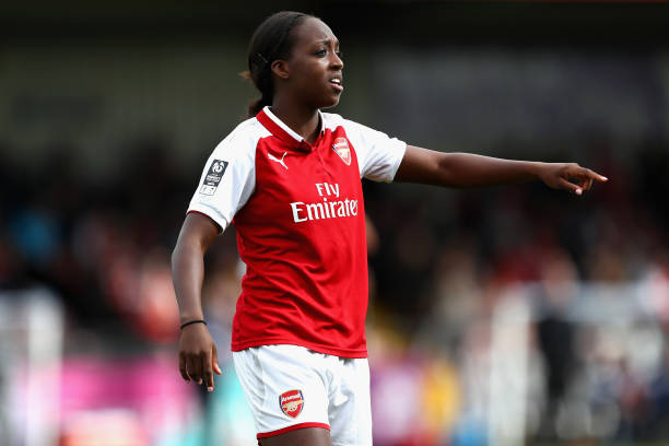 LONDON, ENGLAND - OCTOBER 08: Danielle Carter gives instruction to her team during the Women's Super League 1 match between Arsenal and Bristol Cit...