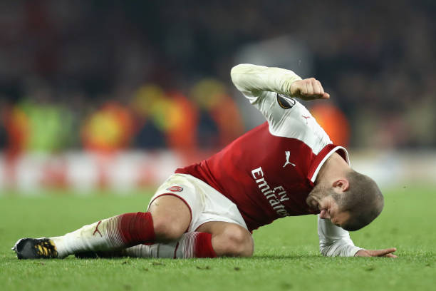 £198m: 12 biggest losses Arsenal have made in the transfer window 10 LONDON, ENGLAND - NOVEMBER 02: Jack Wilshere of Arsenal reacts to going down injured during the UEFA Europa League group H match between Arsenal FC and Crvena Zvezda at Emirates Stadium on November 2, 2017 in London, United Kingdom. (Photo by Bryn Lennon/Getty Images)