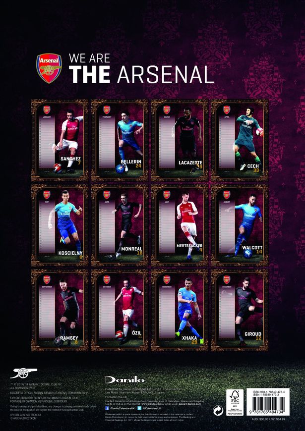arsenal 2018 calendar
