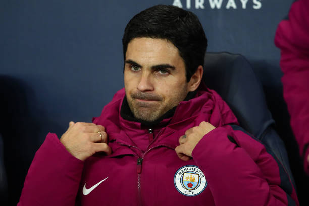 MANCHESTER, ENGLAND - NOVEMBER 29: Mikel Arteta, Manchester City coach looks on prior to the Premier League match between Manchester City and South...