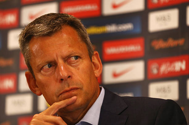BURTON-UPON-TRENT, ENGLAND - JULY 25: FA Chief Executive Martin Glenn attends a press conference with newly appointed England manager Sam Allardyce...