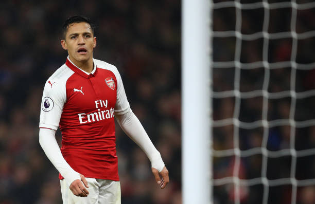 LONDON, ENGLAND - DECEMBER 02: Alexis Sanchez of Arsenal looks on during the Premier League match between Arsenal and Manchester United at Emirates...