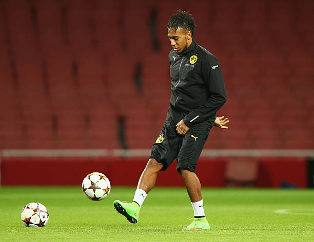 LONDON, ENGLAND - NOVEMBER 25: Pierre-Emerick Aubameyang in action during a Borussia Dortmund training session, ahead of the UEFA Champions League ...
