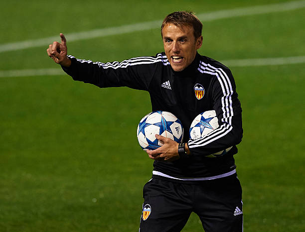 Neville appointed head coach of England Women 2 VALENCIA, SPAIN - DECEMBER 07: Valencia CF assistant coach Phil Neville gives instructions during a training session ahead of Wednesday's UEFA Champions League Group H match against Olympique Lyonnais at Paterna Training Centre on December 07, 2015 in Valencia, Spain. (Photo by Manuel Queimadelos Alonso/Getty Images)