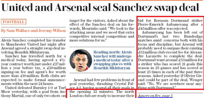 Arsenal to increase bid for Aubameyang 2 telegraph aubameyang 21 jan 18