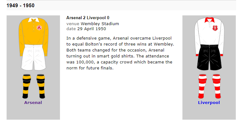 History: Arsenal given permission to wear 'exotic kit' for cup final 4 1950 arsenal liverpool fa cup final kits