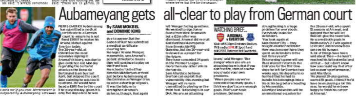 Aubameyang cleared to play against Everton after submitting a medical certificate 2 aubameyang cleard by court daily mail 180203