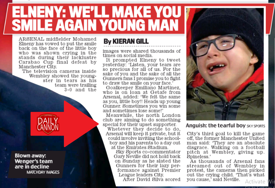 Arsenal plan ‘something special’ for crying fan 2 daily mail 27 feb 2018 crying fan