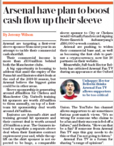 Arsenal edge closer to £50m mega deal 3 daily telegraph arsenal sleeve sponsor 170218