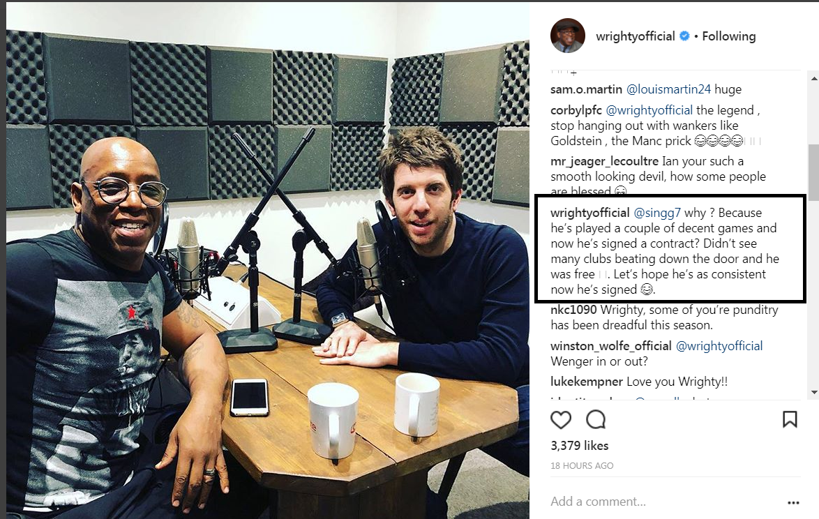 Jealous, pathetic, fraud: Arsenal fans hit out at Ian Wright after Mesut Ozil dig 2 ian wright instagram