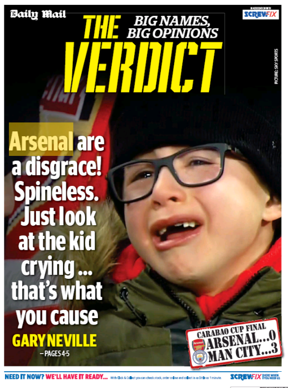 Daily Mail plunge new depths by using Arsenal child 2 image 7