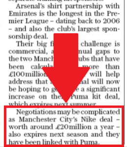 Manchester City could complicate Arsenal's kit manufacturer negotiations 3 jeremy wilson manchester city puma daily telegraph 20 feb 2018 1