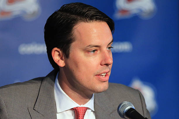 DENVER, CO - MAY 28: Josh Kroenke President & Governor of the Colorado Avalanche addresses the media as Patrick Roy is introduced as the new Head C...