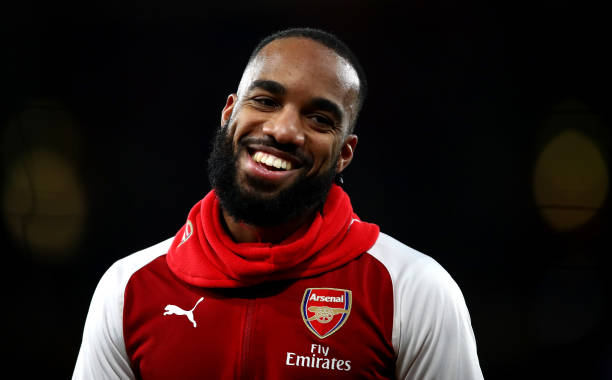 LONDON, ENGLAND - JANUARY 24: Alexandre Lacazette of Arsenal looks on during the Carabao Cup Semi-Final Second Leg at Emirates Stadium on January 2...