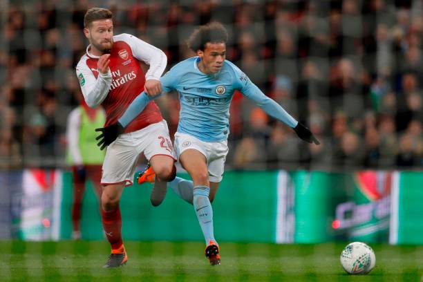Picking out the worst performers: Arsenal ratings v Manchester City 2 Arsenal's German defender Shkodran Mustafi (L) vies with Manchester City's German midfielder Leroy Sane during the English League Cup final football match between Manchester City and Arsenal at Wembley stadium in north London on February 25, 2018. / AFP PHOTO / Adrian DENNIS
