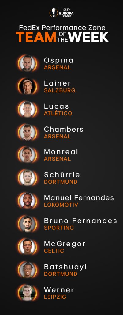 Ospina, Chambers & Monreal make UEFA Team of the Week 2 uefa europa leage totw