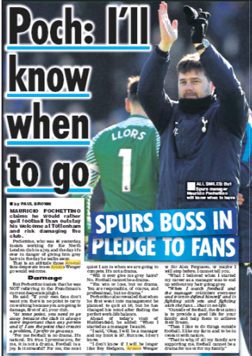 Tottenham manager with hilarious dig at Wenger despite own rubbish record 2 Daily Star 3 March 2018 Pochettino