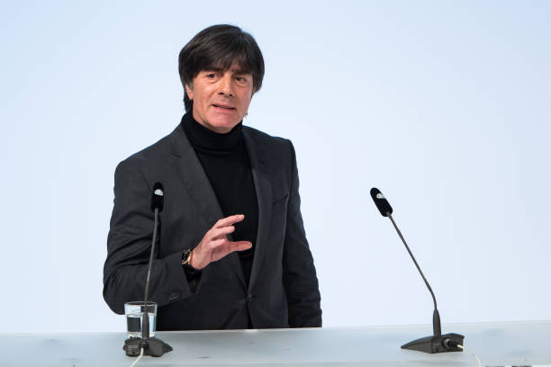 FRANKFURT AM MAIN, GERMANY - DECEMBER 08: German National Team Head Coach Joachim Loew speaks to the audience during the Extraordinary DFB Bundesta...