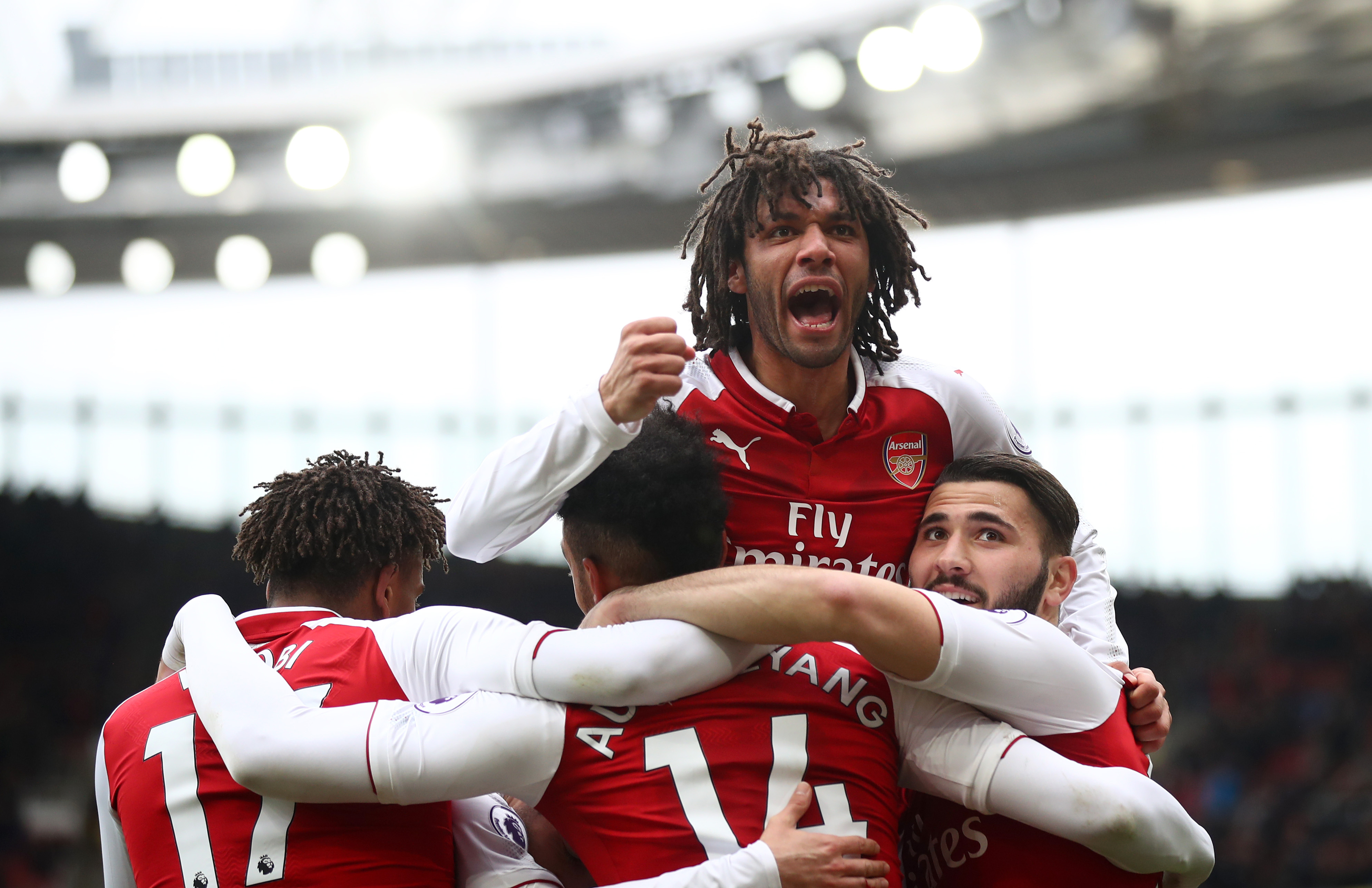 Tottenham outspend Liverpool but Arsenal outspend them both 4 LONDON, ENGLAND - MARCH 11: Pierre-Emerick Aubameyang of Arsenal celebrates scoring the 2nd Arsenal goal with Mohamed Elneny of Arsenal during the Premier League match between Arsenal and Watford at Emirates Stadium on March 11, 2018 in London, England. (Photo by Julian Finney/Getty Images)