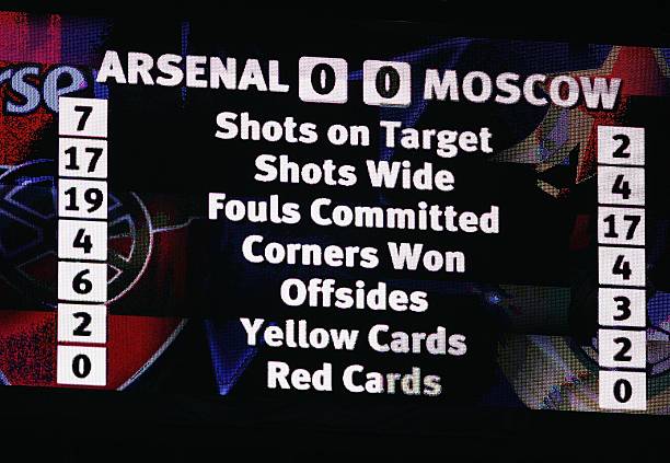 LONDON - NOVEMBER 01: Electronic scoreboard shows the match statistics after the UEFA Champions League Group G match between Arsenal and CSKA Mosco...