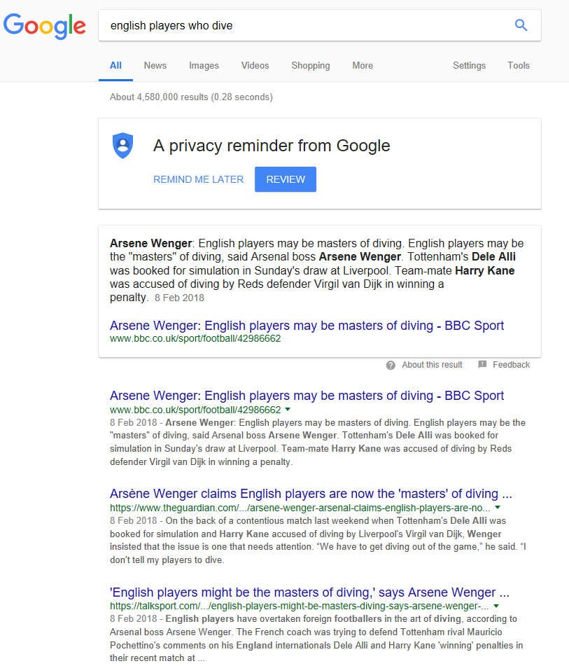 arsene wenger google dive
