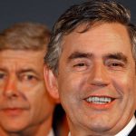 Britain's Prime Minister Gordon Brown (R) and Arsenal's French Manager Arsene Wenger are pictured during the launch of the '1GOAL' campaign, in London, on October 6, 2009. '1 GOAL' is a campaign, which aims to make the legacy of the South Africa 2010 FIFA World Cup an education for every child. AFP PHOTO/Kirsty Wigglesworth/WPA POOL
