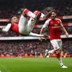 LONDON, ENGLAND - MARCH 11: Pierre-Emerick Aubameyang of Arsenal celebrates scoring the 2nd Arsenal goal with Sead Kolasinac of Arsenal during the Premier League match between Arsenal and Watford at Emirates Stadium on March 11, 2018 in London, England. (Photo by Julian Finney/Getty Images)