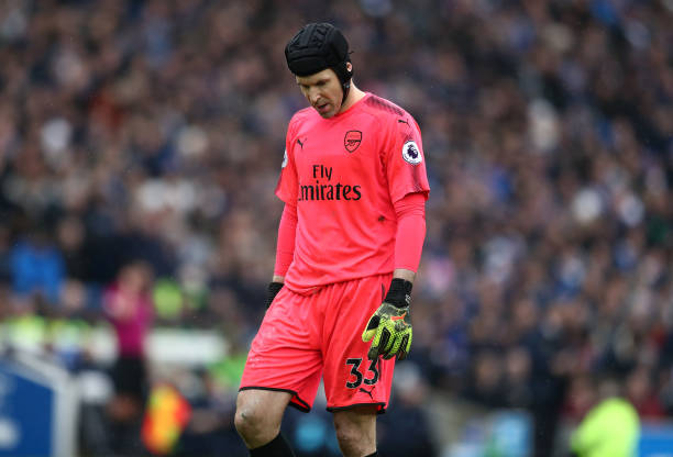 BRIGHTON, ENGLAND - MARCH 04: A dejected looking Petr Cech of Arsenal during the Premier League match between Brighton and Hove Albion and Arsenal ...