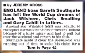Wilshere out of England match, World Cup hopes in 'tatters' 3 daily star wilshere world cup dream in tatters 6 march 2018 2