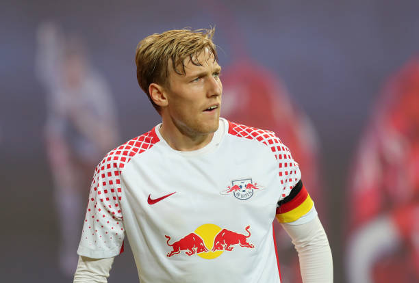LEIPZIG, GERMANY - SEPTEMBER 16: Emil Forsberg of RB Leipzig looks on during the Bundesliga match between RB Leipzig and Borussia Moenchengladbach ...