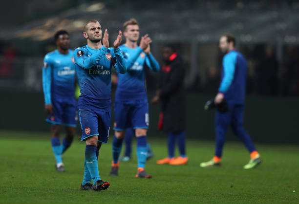 Özil stars in committed Arsenal display: Player ratings v Milan 6 MILAN, ITALY - MARCH 08: Jack Wilshere of Arsenal applauds during the UEFA Europa League Round of 16 match between AC Milan and Arsenal at the San Siro on March 8, 2018 in Milan, Italy. (Photo by Catherine Ivill/Getty Images)