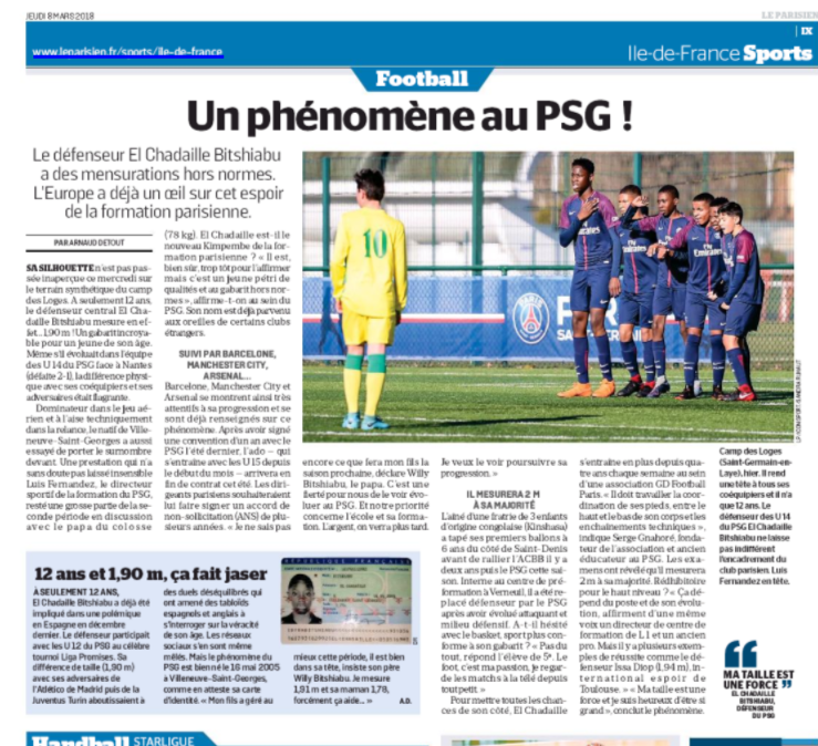 6ft 2in at 12: Arsenal interested in PSG 'phenomenon' 2 le parisien 8 march 2018