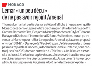 Thomas Lemar admits disappointment at failed Arsenal move 2 lequipe lemar arsenal dissapoinment 26 march 2018