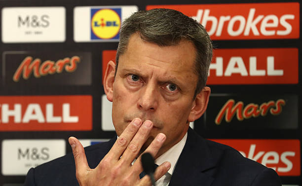 LONDON, ENGLAND - DECEMBER 01: FA Chief Executive Martin Glenn speaks at a press conference as Gareth Southgate is unveiled as the new England mana...