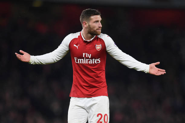 LONDON, ENGLAND - FEBRUARY 03: Shkodran Mustafi of Arsenal gestures during the Premier League match between Arsenal and Everton at Emirates Stadium...