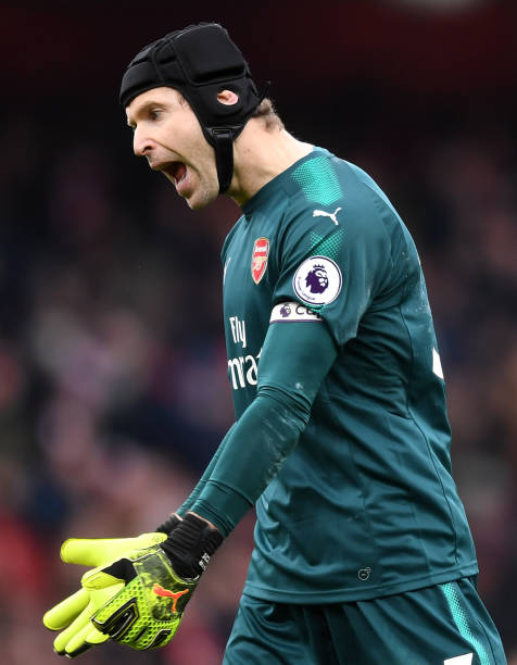 LONDON, ENGLAND - MARCH 11: Petr Cech of Arsenal celebrates after the Premier League match between Arsenal and Watford at Emirates Stadium on March...