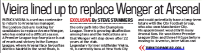 19 april 2018 daily mail vieira replace wenger