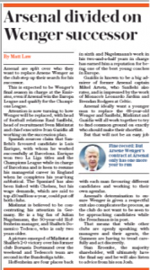 19 april 2018 daily telegraph wenger successor
