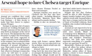 Favourite to replace Arsene Wenger demands £15m-a-year 3 25 april 2018 daily telegraph luis enrique