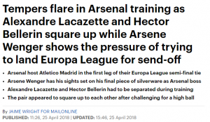 Daily Mail double down on Bellerin-Lacazette ‘fight’ 2 26 april 2018 daily mail lacazette bellerin 2